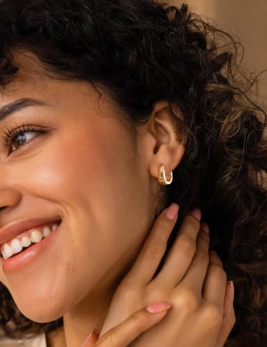 Small Chunky Hoop Earrings for Women Gold Huggie Earrings | 14K Gold Plated Non Tarnish, Hypoallergenic 925 Silver Post, Small Thick Huggie Hoop Earrings, Lightweight Small Hoops - color: Gold, size: 10mm(small)