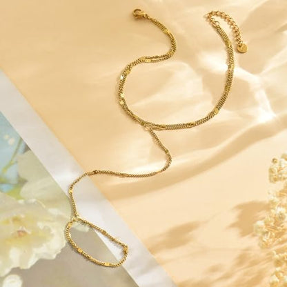 Dainty Gold Adjustable Barefoot Anklet Jewelry for Vacation Wear - color: Double Layered Dots-GD