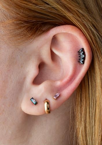 Pierced Owl 16GA F136 Implant Grade Titanium Internally Threaded Rectangular CZ Crystal Top Flat Back Labret Stud - style: Black/Vitrail Medium