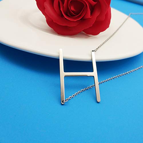 MOMOL Sideways Initial Necklace 18K Gold Plated Stainless Steel Large Big Letters Pendant Necklace Script Name Monogram Necklaces for Women - color: H