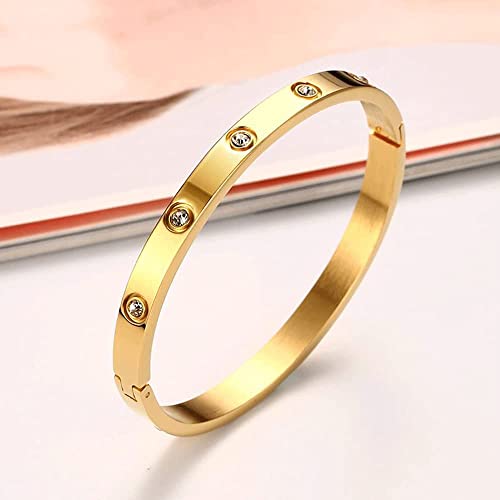 VQYSKO Love Friendship Bracelet Bangle Gold Rose Gold Silver with Cubic Zirconia Stones Stainless Steel Hinged Jewelry with Crystal Oval Bracelet Birthday Present for Her Women Teen Girls - style: 6.3 Inch-Oval-Gold