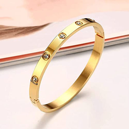 VQYSKO Love Friendship Bracelet Bangle Gold Rose Gold Silver with Cubic Zirconia Stones Stainless Steel Hinged Jewelry with Crystal Oval Bracelet Birthday Present for Her Women Teen Girls - style: 7 Inch-Oval-Gold