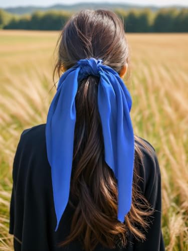 Pack of 2 Knotted Bow Hair Scrunchies Elastic Hair Scarf Hair Ties Bands Satin Hair Ribbon Scrunchy Ponytail Holder for Women and Girls,Hair Scarf Scrunchies,Hair Accessories (Royal Blue) - color: Royal Blue