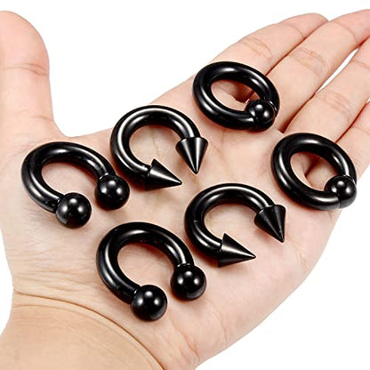 00G 0G 2G 4G 6G 8G 10G 12G 14G 16G Septum Rings Silver Black Surgical Steel Heavy Gauges Earrings Stretching kit Eyebrow Lip Septm Nose Rings Helix Tragus Daith Rook Earrings Hoops 10mm-19mm - color: Black, size: 2G(6.0mm)-Inner Dia:16mm