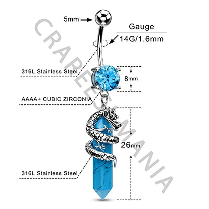 Halloween Belly Button Ring 14G Dragon Dangle Belly Ring Burn Silver Navel Piercing Jewelry Purple Belly Button Piercing - color: Blue