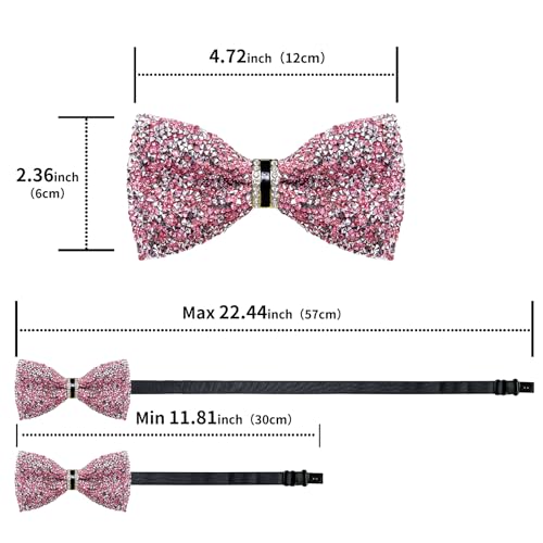 DiBanGu Mens Rhinestone Bow Tie with Ring and Lapel Pin Set | Adjustable Strap,Pre-tied Style,3PCS,Sequin Diamond Bowties，Solid/Mix Color,Shiny Accessory,for Party Prom Banquet Wedding - color: Pink