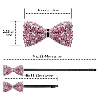 DiBanGu Mens Rhinestone Bow Tie with Ring and Lapel Pin Set | Adjustable Strap,Pre-tied Style,3PCS,Sequin Diamond Bowties，Solid/Mix Color,Shiny Accessory,for Party Prom Banquet Wedding - color: Pink