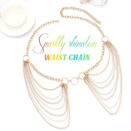 CLOACE Waist Chain Rhinestone Belly Chain Fashion Rave Body Jewelry for Women - color: Gold