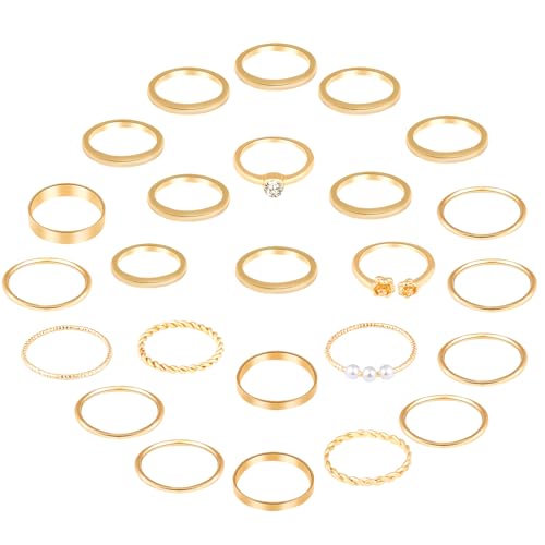 ONESING 18-31 Pcs Knuckle Rings for Women Stackable Rings Sets Vintage Joint Finger Rings Gold Rings Set for Women Men Hollow Carved Flowers Crystal Rings - color: Gold 8-25PCS