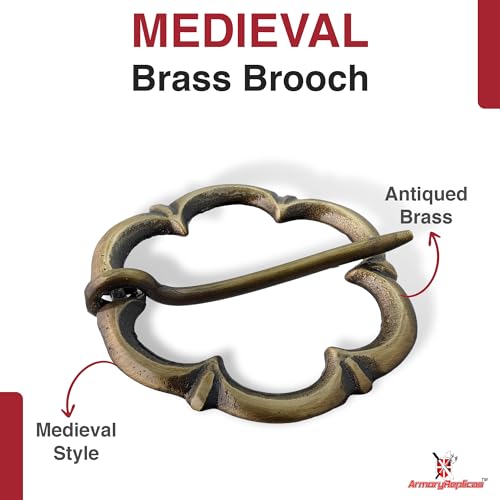 Armory Replicas™ Hand Forged Solid Brass Medieval Cloak Brooch – Viking, Celtic & Fibula Garment Pin Collection - style: Clover Brooch