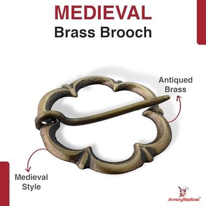 Armory Replicas™ Hand Forged Solid Brass Medieval Cloak Brooch – Viking, Celtic & Fibula Garment Pin Collection - style: Clover Brooch