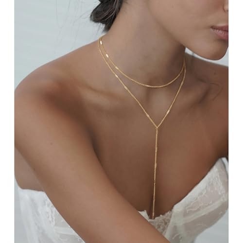 VIROMY Gold Long Y Necklaces for Women Trendy - Dainty Lariat Chain Drop Pendant Necklace for Women Gold Statement Jewelry - color: Y Necklace 10