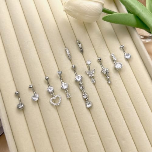 11 Pcs Belly Button Ring Dangle Stainless Steel Belly Rings 14G | Belly Button Piercing Cute Navel Ring Belly Piercing Jewelry for Women - style: 11S