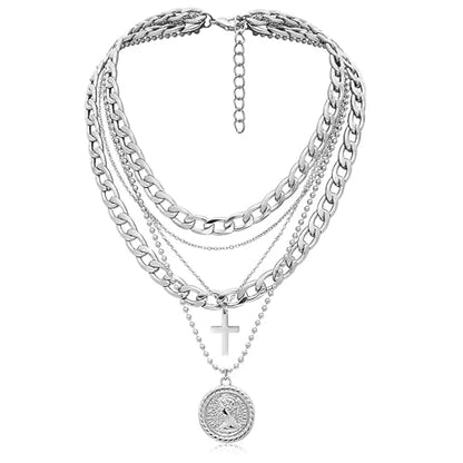 Todenb Layered Gold Pirate Necklace for Women Chunky Chain Pirate Jewelry 80s 90s Coin Pendant Necklace Pirate Costume Accessories - color: Cross S