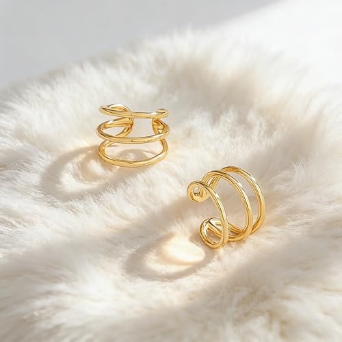 Bemoly Ear Cuff Earrings for Women 14K Gold Plated Cubic Zirconia Dangle Huggie Ear Cuffs Non Piercing | Clip On Cartilage - style: A-Stripe-Pair