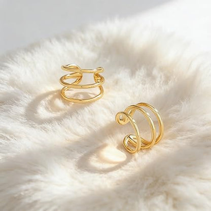 Bemoly Ear Cuff Earrings for Women 14K Gold Plated Cubic Zirconia Dangle Huggie Ear Cuffs Non Piercing | Clip On Cartilage - style: A-Stripe-Pair