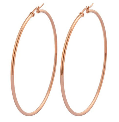 Rounded Hoops Earrings (20mm-60mm Diameter) - color: Rose Gold 60mm