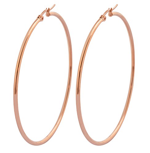 Rounded Hoops Earrings (20mm-60mm Diameter) - color: Rose Gold 60mm