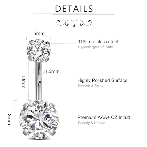 D.Bella 14G Stainless Steel Belly Button Rings 10mm 3/8" Barbell Belly Navel Rings Piercing for Women - style: Style D