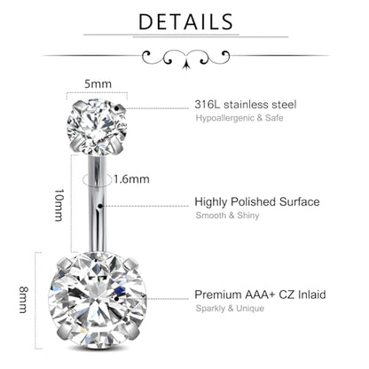 D.Bella 14G Stainless Steel Belly Button Rings 10mm 3/8" Barbell Belly Navel Rings Piercing for Women - style: Style D