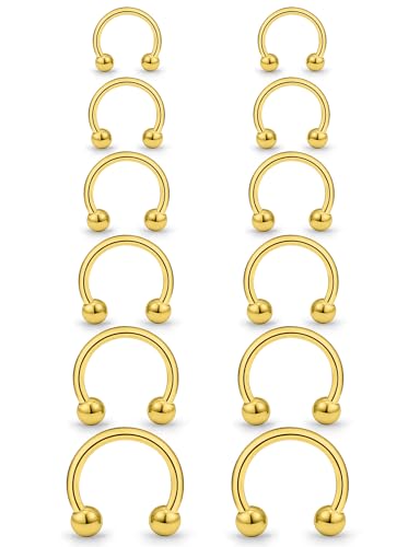 20G-00G Septum Rings Ear Gauges Earrings Stretching Kit 316L Surgical Steel Horseshoe Septum Pa Piercing Jewelry for Women 10mm 12mm 14mm 16mm - color: Gold, size: 16G-Inner Dia:6mm 8mm 10mm 12mm 14mm 16mm
