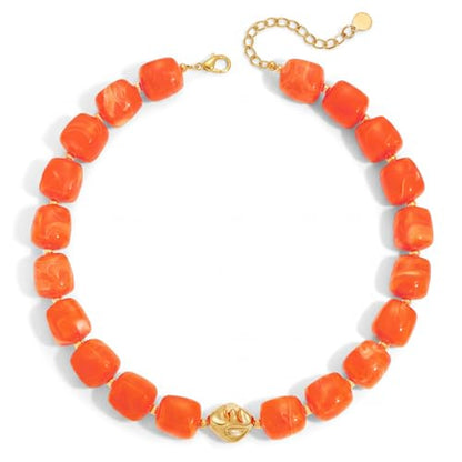 Beaded Necklaces for Women Boho Chunky Necklace Statement Big Resin Bead Choker Fashion Summer Beach Jewelry - color: Orange