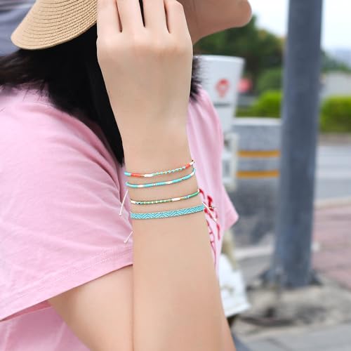 KELITCH Women Friendship Bracelet Seed Beads Miyuki Thin Strand Bracelets Adjustable Boho Jewelry - color: Green 62N