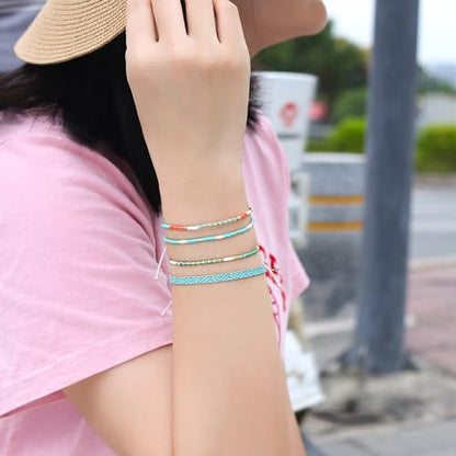 KELITCH Women Friendship Bracelet Seed Beads Miyuki Thin Strand Bracelets Adjustable Boho Jewelry - color: Green 62N