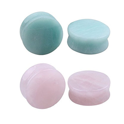 NewZenro 2Pairs Rose Quartz Aventurine Natural Organic Stone Ear Plugs Gauges Tunnel Expanders Stretcher Double Flared Amazonite Flesh Piercings Body Jewelry Set - style: 1/2"(12mm)