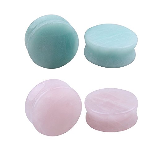 NewZenro 2Pairs Rose Quartz Aventurine Natural Organic Stone Ear Plugs Gauges Tunnel Expanders Stretcher Double Flared Amazonite Flesh Piercings Body Jewelry Set - style: 5/8"(16mm)