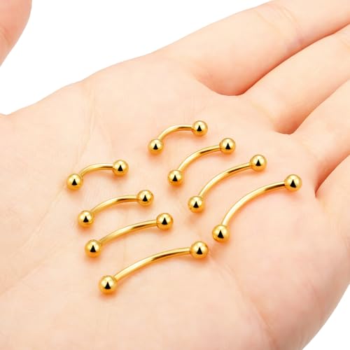 20G 16G 14G 12G Eyebrow Rook Daith Piercing Jewelry 316L Surgical Steel Vertical Lip Labret Belly Button Ring Snake Eyes Tongue Ring Curved Barbell 6mm(1/4") 8mm(5/16") 10mm (3/8") 12mm(1/2") - color: Gold, size: 16G(1.2mm)-6/8/10/12mm Bars
