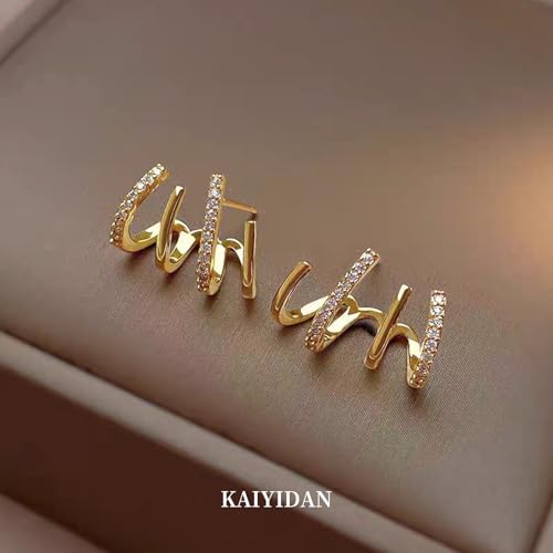 2 Pairs Gold/Silver Hoop Earrings For Women Set Trendy,14K Plated Gold Chunky Huggie Hoop Earings Pack,Oval Twisted Statement Silver Hoops,Fashion Jewelry Gift - color: B11 four clawsCZ studs set