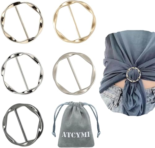 Silk Scarf Ring Buckle, Metal Round Wrap Clip For Women Storage Bag 5PCS | Zinc Alloy Scarf Clips, 5 Colors, Drawstring Bag, 35mm, Smooth Anti-scratch, Easy to Use, Stylish Women Accessory - color: 5pcs Silk Scarf Ring Clip