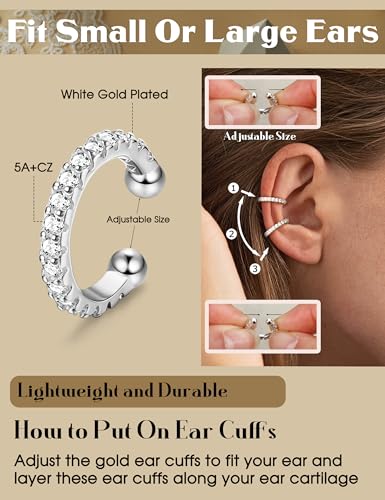 LOLIAS 4 Pairs Ear Cuffs Non Piercing - 14K Gold Plated Ear Cuff Earrings for Women Ear Cuff for Non Pierced Ears Clip on Cartilage Earring Adjustable Fake Earrings Set - style: Double-White Gold Plated