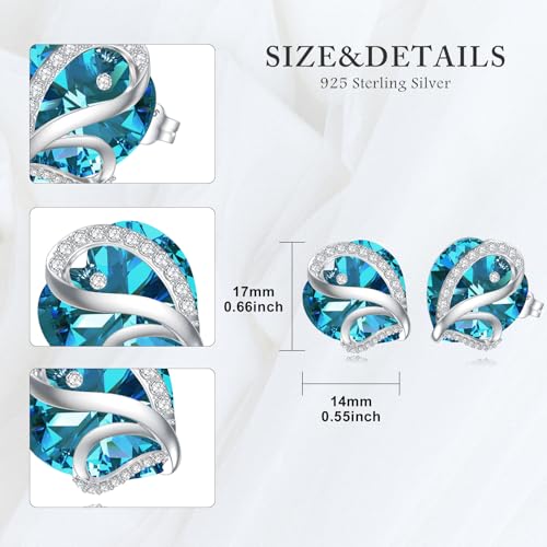 Butterfly Heart Birthstone Crystal Stud Earrings for Women S925 Sterling Silver Heart Birthstone Studs Birthday Gifts for Wife Mother Daughter Girlfriend Mom - color: 12-December