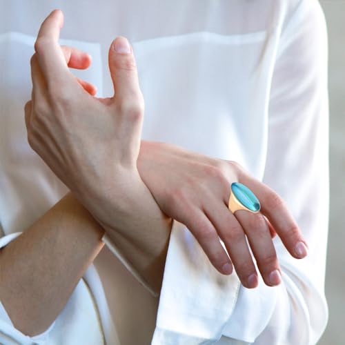HAIXIAN Exaggerated Gemstone Ring,Big 14K Gold Plated Eye Shape Stone Chunky Statement Ring,Cocktail Party Ring Jewelry Gift for Women - color: A03_Azure