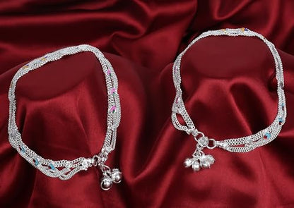 Touchstone Indian anklets for women gold silver payal set jewelry simple jhanjar bollywood handcrafted pretty stylish designer paazeb - style: D053 Silver