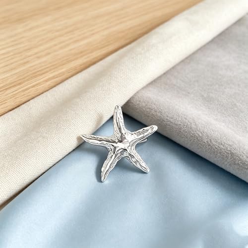 Textured Starfish Brooch Pin Minimalist Metal Lapel Pin Decorative Accessory for Jackets, Scarves & Dresses (Silver)