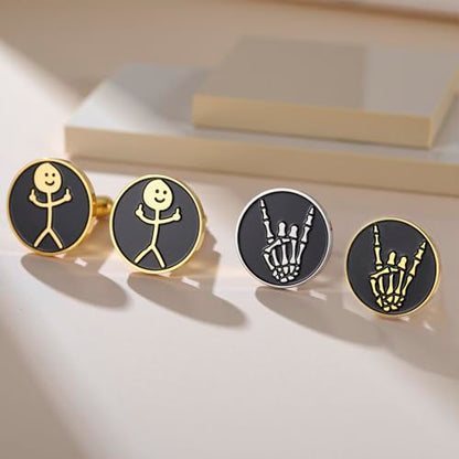 Dreamtimes Rock Skull Hand Cufflinks Halloween Shirt Cufflinks Figurine Sign Language Cuff Links Rock On Hand Gesture Stainless Steel Novelty Cuff Links for Men - style: Style 1-S