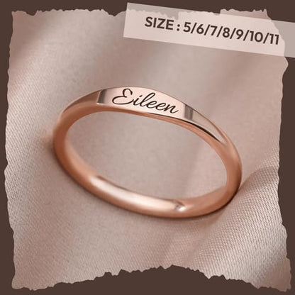 Custom Ring for Women 925 Sterling Silver Name Rings Personalized Initial Ring Engraved Stackable Letter Ring Christmas Birthday Gifts For Mom Grandma Sisters Girlfriend - color: Style 2-Rose Gold