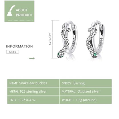 925 Sterling Silver Earrings Hypoallergenic Huggie Earring for Women - color: Silver Snake