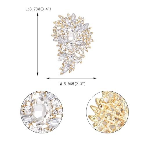EVER FAITH Women's Austrian Crystal Wedding Flower Leaf Bouquet Brooch - color: Clear Gold-Plated-Base