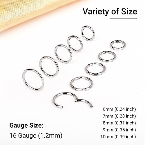 LEE&RO 16G 6MM 7MM 8MM 9MM 10MM Hinged Clicker Septum Rings 16G Nose Hoop Tragus Helix Cartilage Hoop Earrings - color: silver
