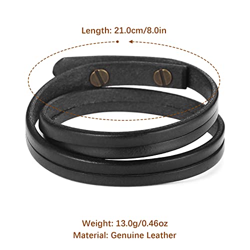HZMAN Men's & Women's PU Leather Wrap Bracelet - Handmade Steampunk Style Wristband (8.0 Inch) - color: Black