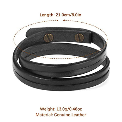 HZMAN Men's & Women's PU Leather Wrap Bracelet - Handmade Steampunk Style Wristband (8.0 Inch) - color: Black