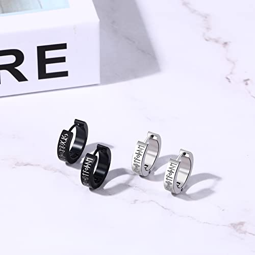 Aroncent 2-8Pcs Womens Mens Huggie Hoop Triangle Earrings Viking Runes Stainless Steel Ear Stud Novelty Black/Gold/Silver - color: D-Viking Earrings-2PCS-a