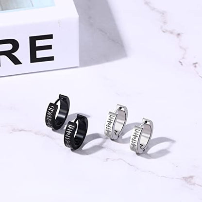 Aroncent 2-8Pcs Womens Mens Huggie Hoop Triangle Earrings Viking Runes Stainless Steel Ear Stud Novelty Black/Gold/Silver - color: D-Viking Earrings-2PCS-a