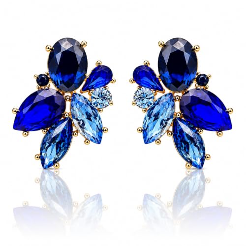 Blue Flower Crystal Earring - color: Blue