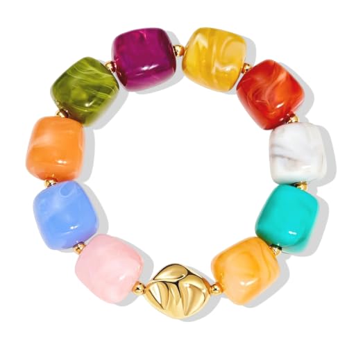 Bead Bracelet for Women Vibrant Color Resin Beads Bracelets Elastic Stretch Chunky Bracelet Boho Summer Beach Vacation Jewelry - color: Colorful
