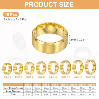 MECCANIXITY Stainless Steel Ring, Plain Ring Blanks Matte Brushed Wedding Bends for Men Women - color: Gold